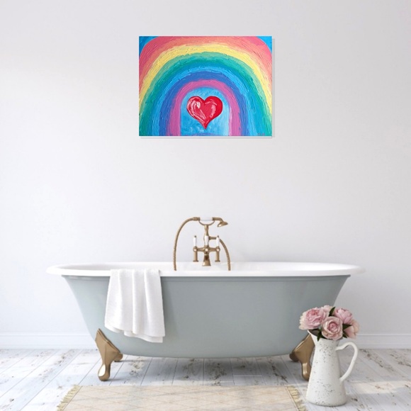 Rainbow Heart Painting Abstraction Acrylic Arts - Picture 9 of 11